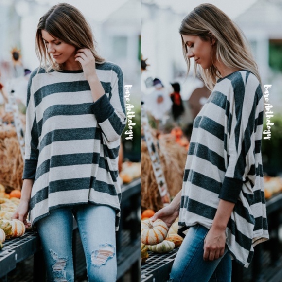 #19 Cozy Striped Oversized Dolman Sleeve Top - Picture 4 of 5